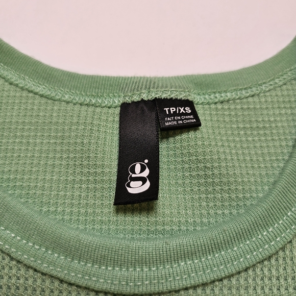 G mint green textured embroidered stretch knit crop halter tank top size XS US - Picture 4 of 5